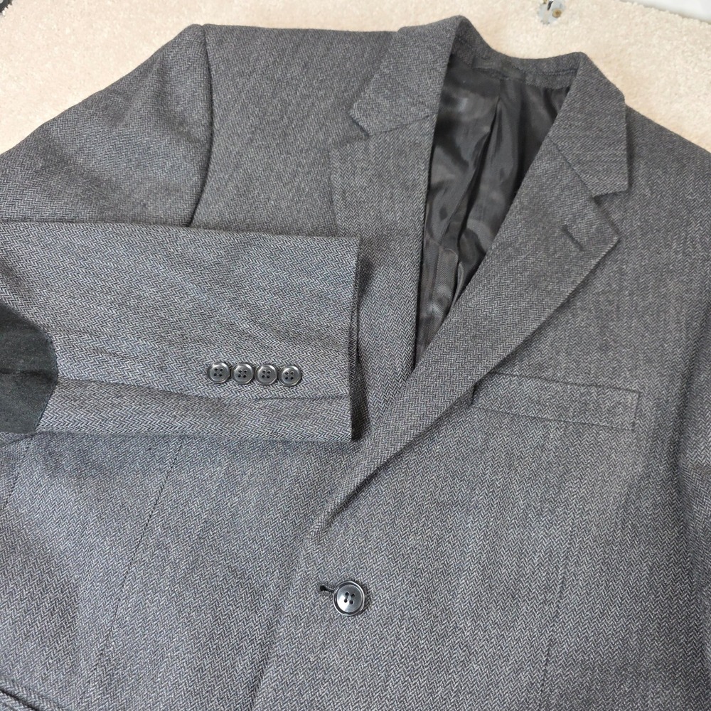 Allyn Saint George Blazer Mens 40S Grey Herringbone Lambswool Cashmere Elbw Ptch